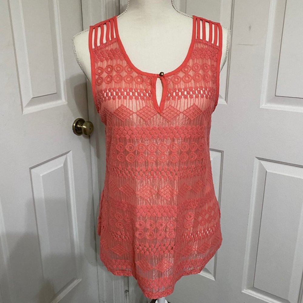 L Maurices Sleeveless Top w/Designs on the Semi-Sheer Bodice